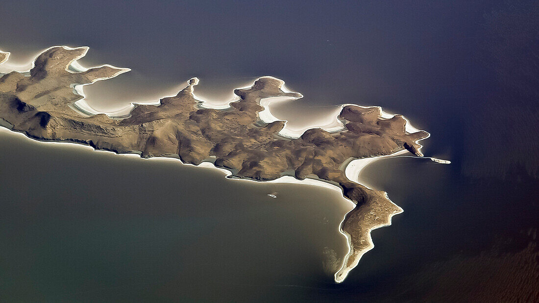Aerial shot of an island in lake Urmia, Azerbaijan, Iran