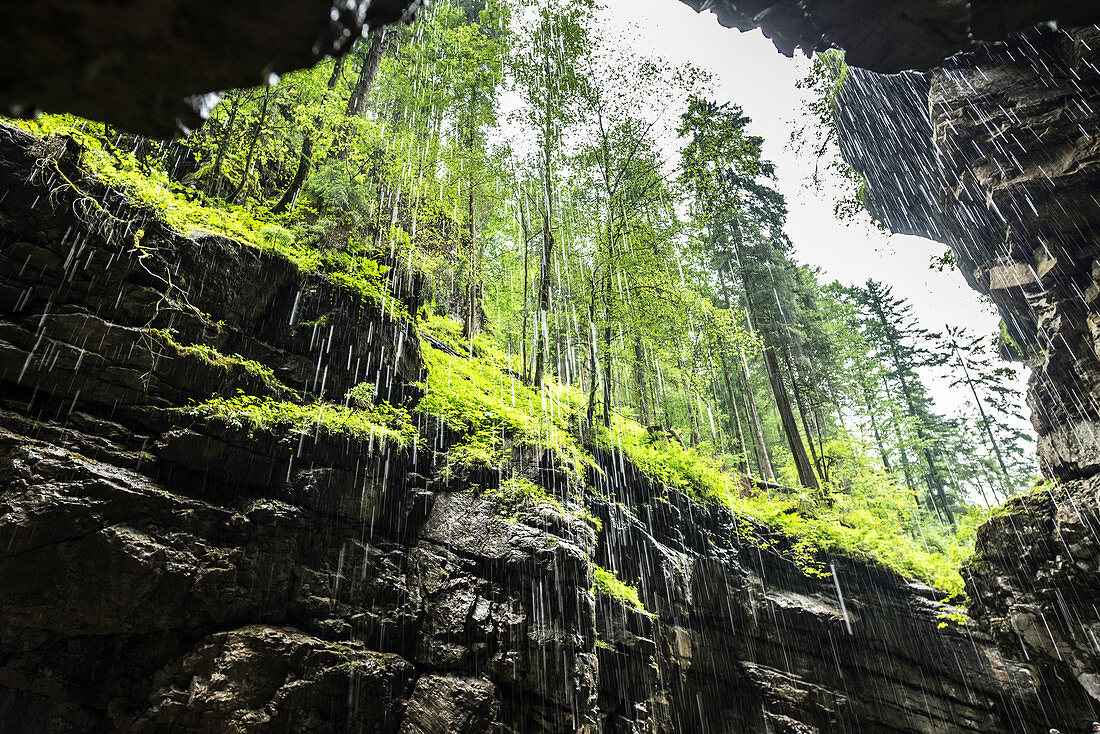 River landscape, watercourse, mountain, water cascade, meltwater, rainwater, hikers, hiking holiday in nature, Breitachklamm, Bavaria, Oberallgäu, Oberstdorf, Alps, Germany