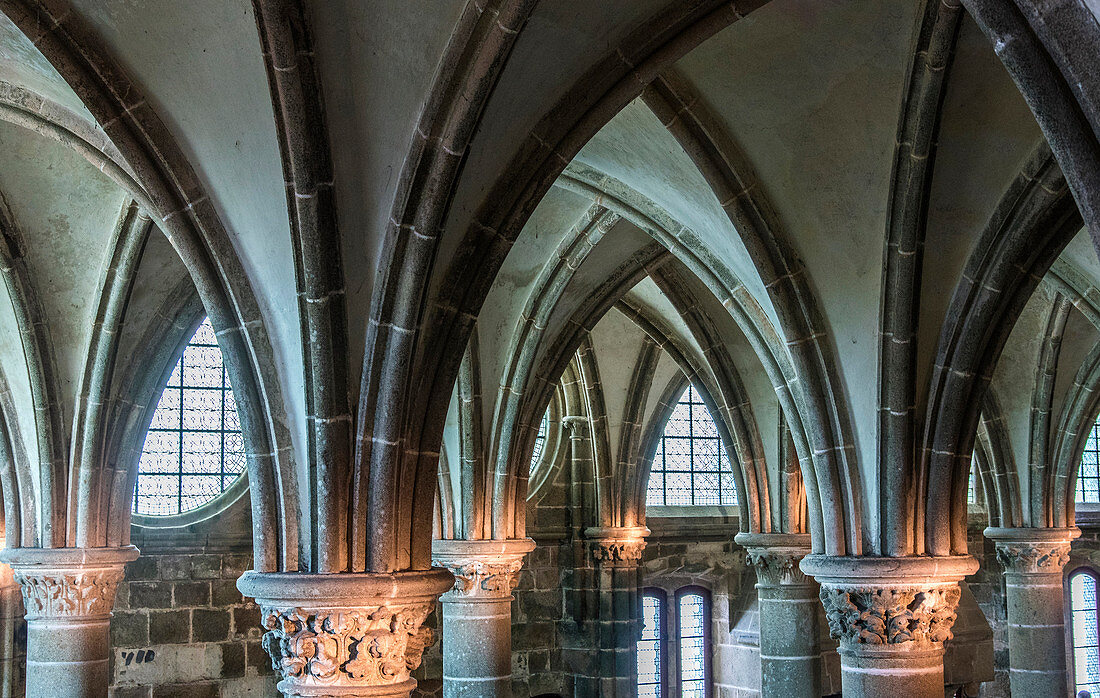 Normandy, the Mont Saint Michel Abbey, the Knights Room (UNESCO World Heritage) (on the way to Santiago de Compostela)