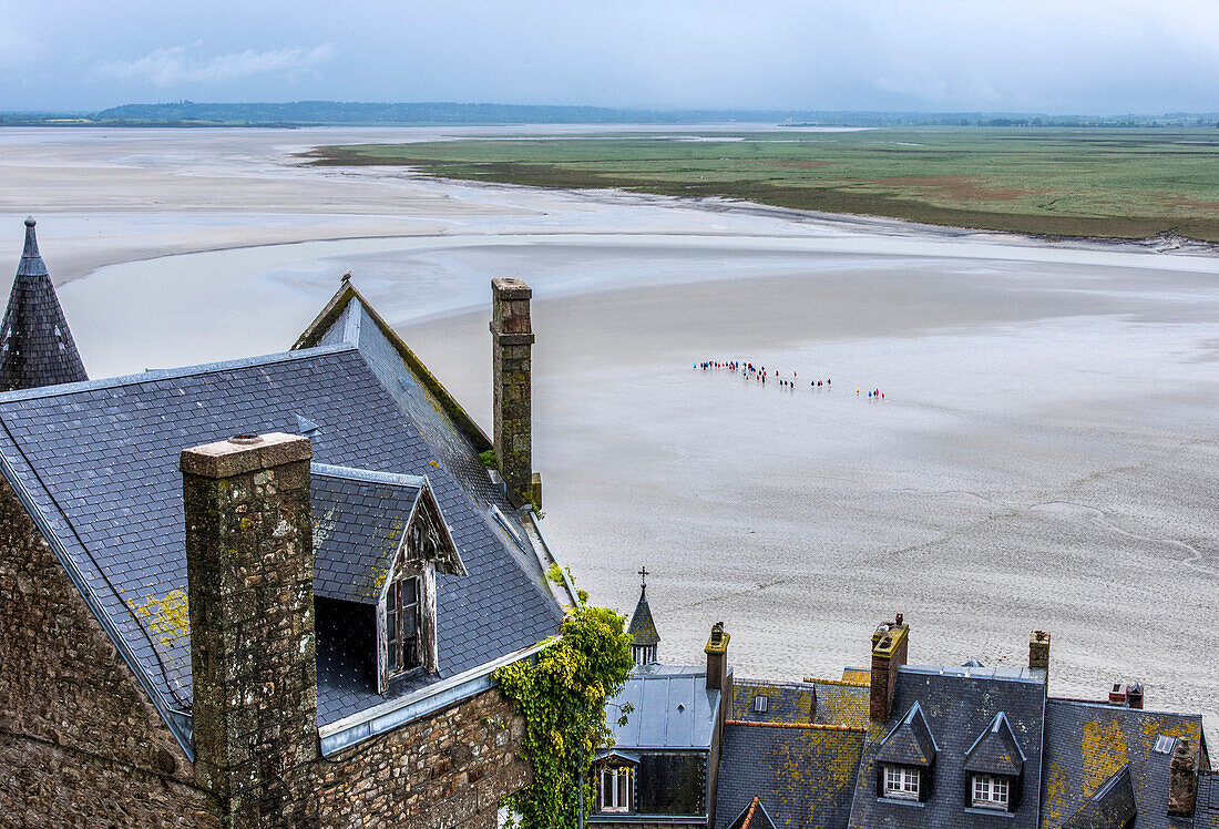 Normandy, Mont Saint Michel village and bay from the Abbaye, (UNESCO World Heritage) (on the way to Santiago de Compostela)
