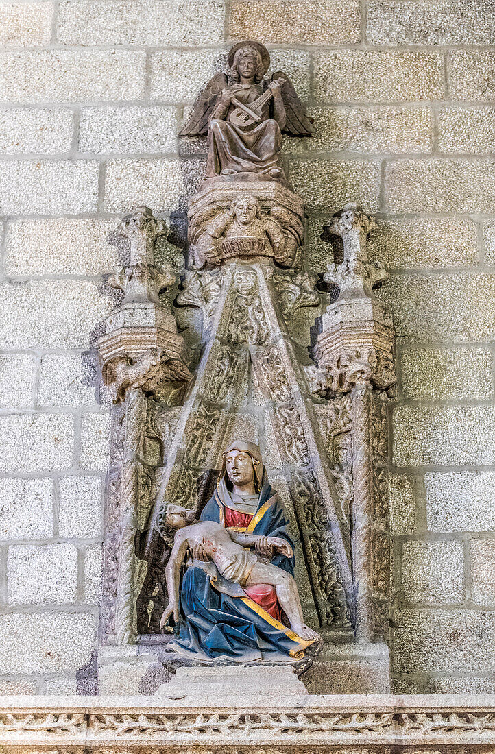 Brittany, Fougeres, St Sulpice church, Maria Magdalene holding the christ at his descent from the cross (on the way to Santiago de Compostela)