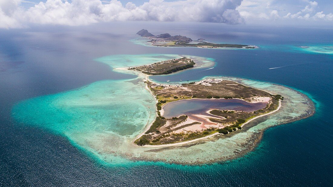 Aerial View, pirate cay and madrisky Waterscape Archipelago los roques venezuela