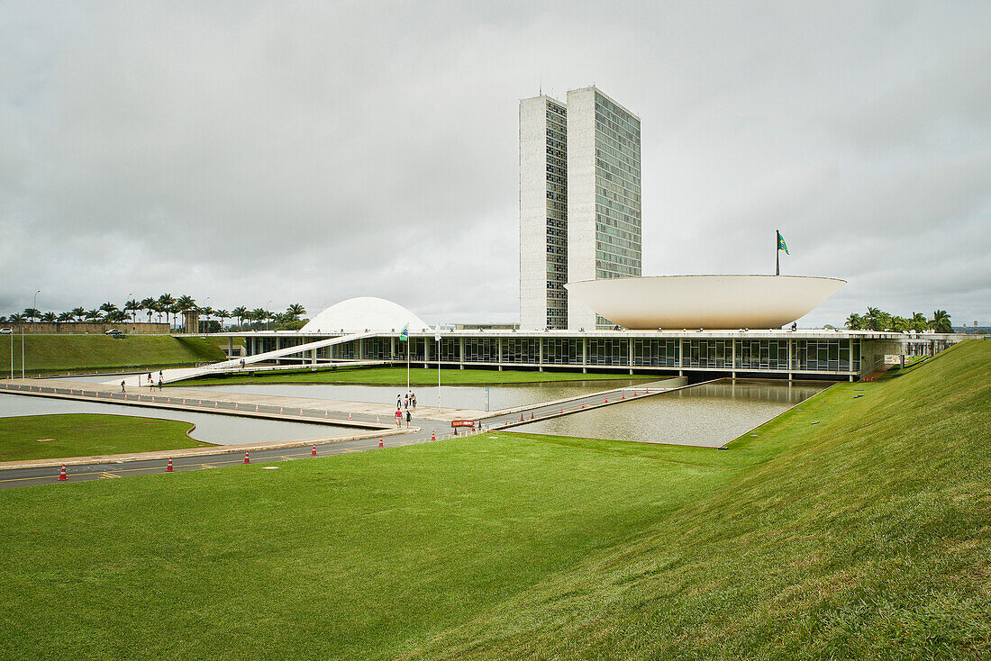National Congress designed by Oscar Niemeyer in 1958 epitomises the design ethic and is at the heart of the Pilot Plan, Brasilia, UNESCO World Heritage Site, Brazil, South America