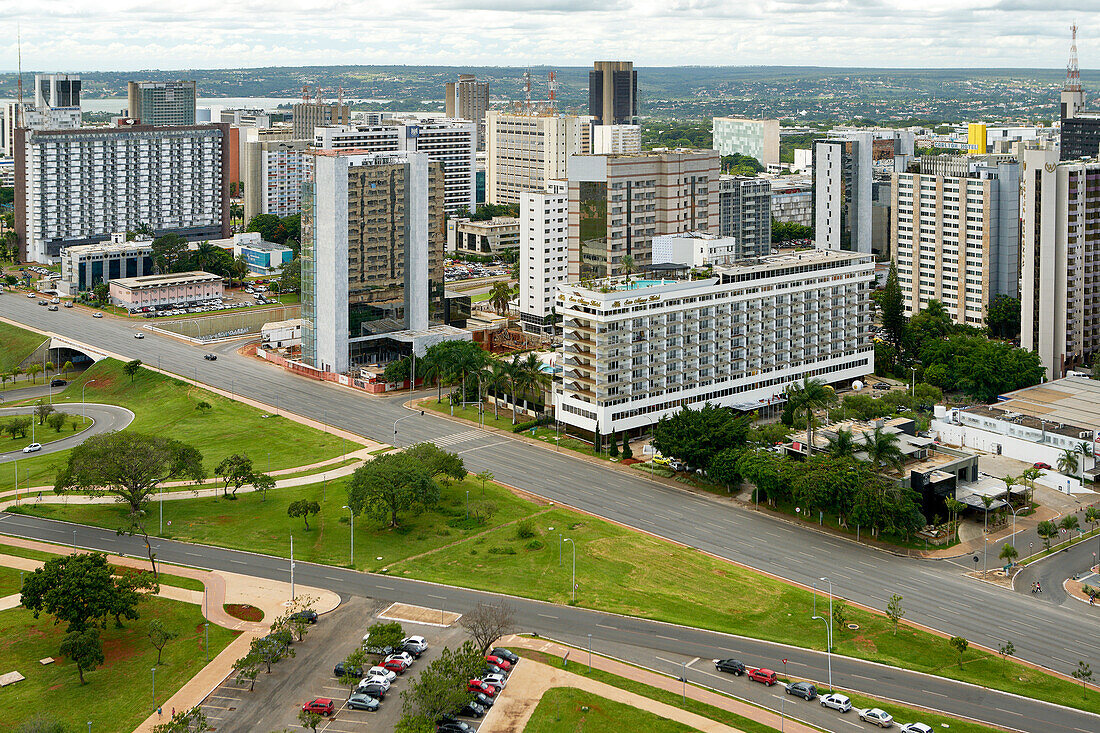 View of the Hotel sector south in Brasilia, the federal capital of Brazil and seat of government of the Federal District, Brasilia, Brazil, South America
