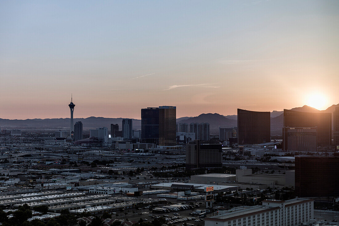 Cityscape against sky during sunset, Las Vegas, Nevada, USA