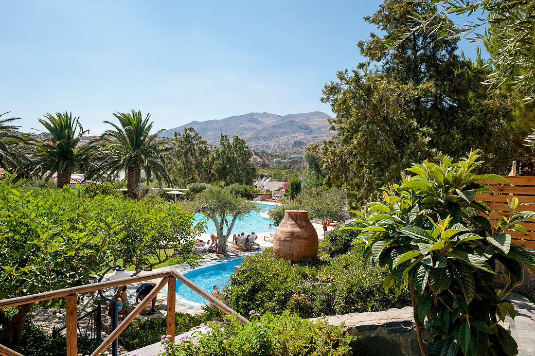 Hotel pool and garden, hotel, Agia Galini, Crete, Greece, Europe