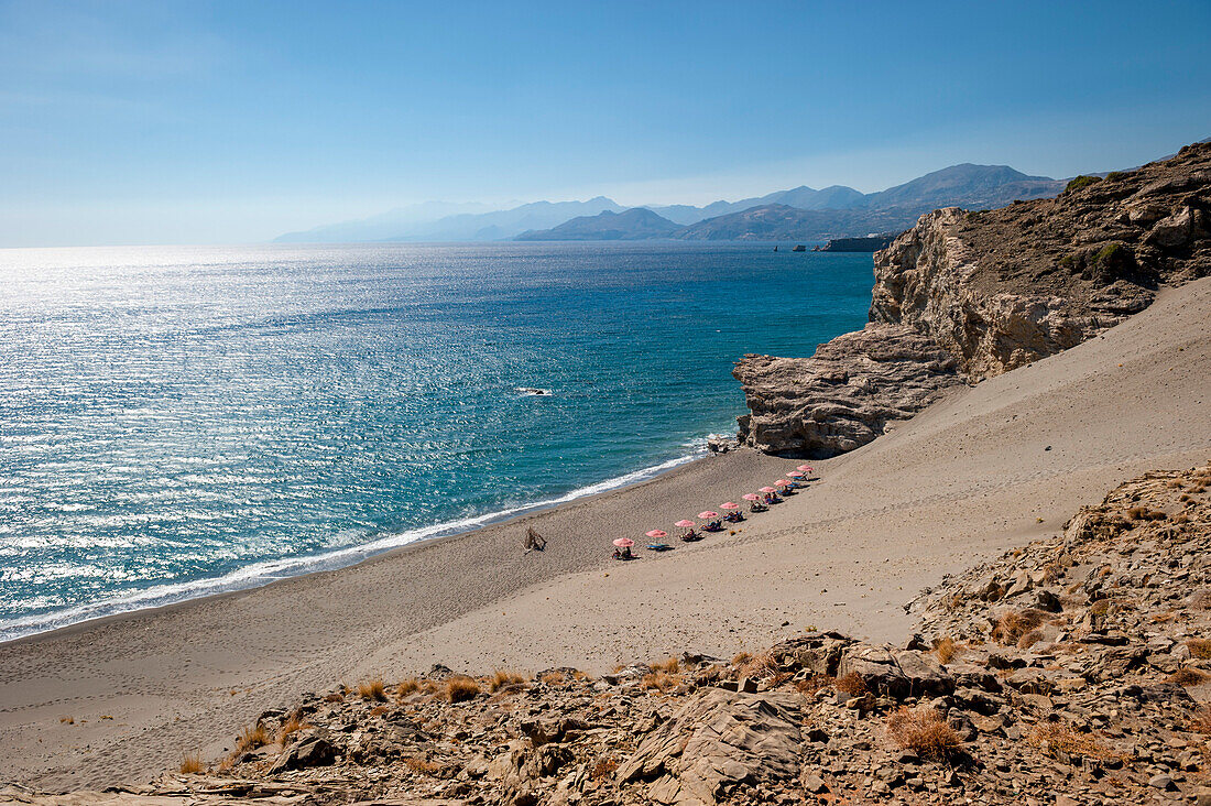 Beach and coastal landscape, Sandy Hill Beach, Agios Pavlos, Crete, Greece, Europe