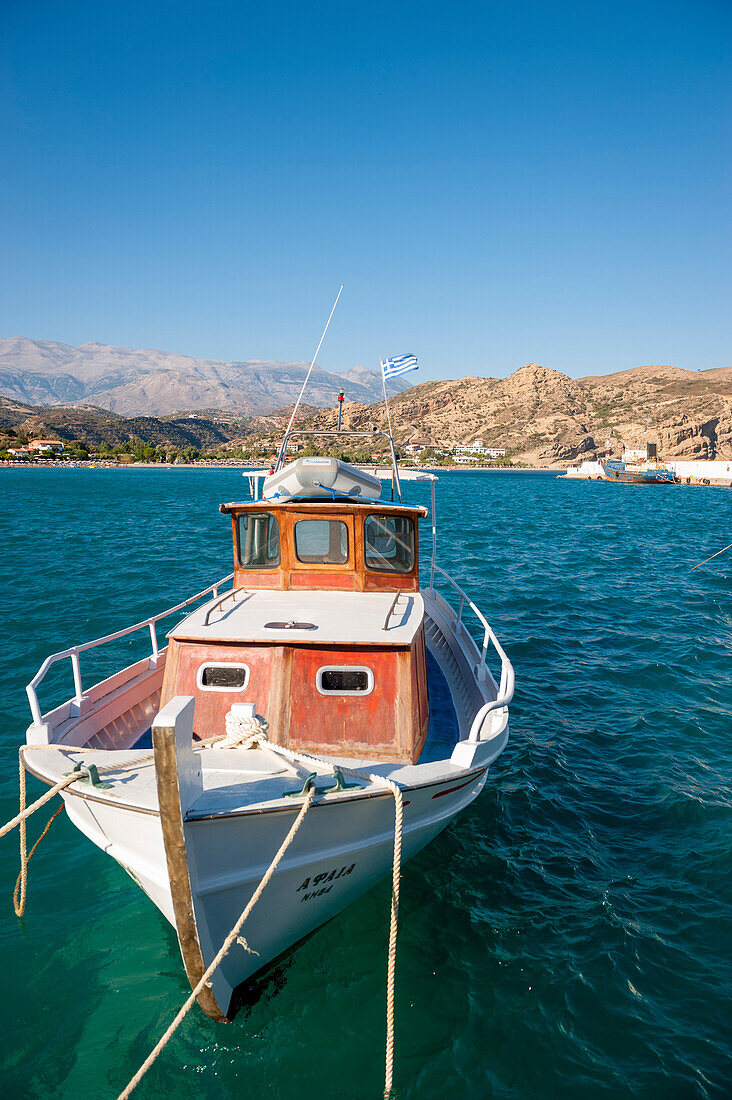 Fishing boat in the harbour, Agia Galini, Crete, Greece, Europe