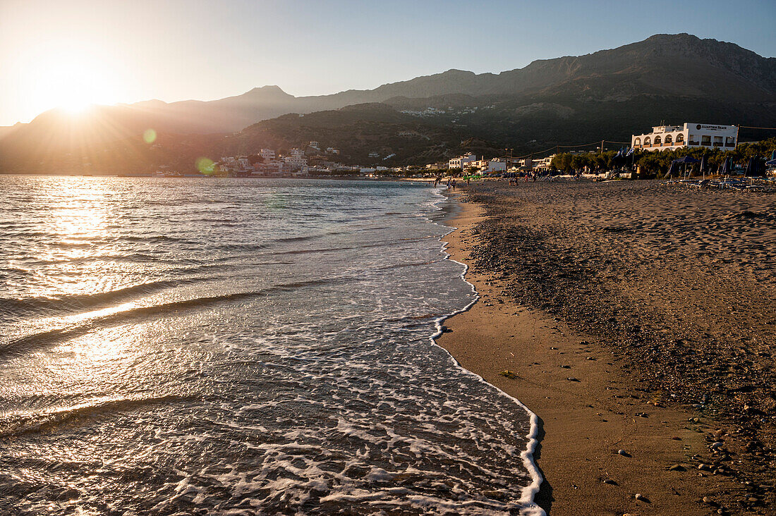 Strand am Abend, Sonnenuntergang, Bucht, Meer, Küste, Landschaft, Plakias, Kreta, Griechenland, Europa