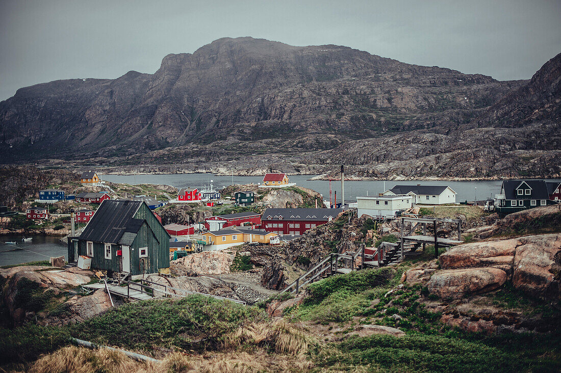 Ausblick auf Sisimiut, Grönland, Arktis.