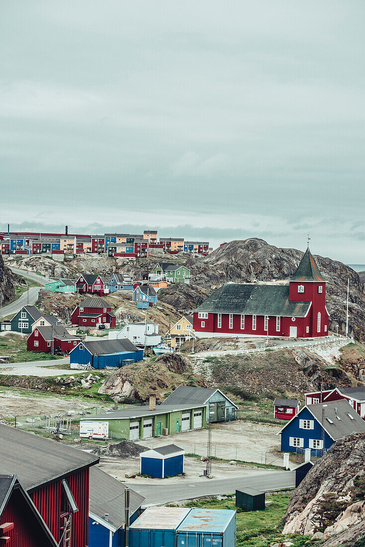 Ausblick auf Sisimiut, Grönland, Arktis.