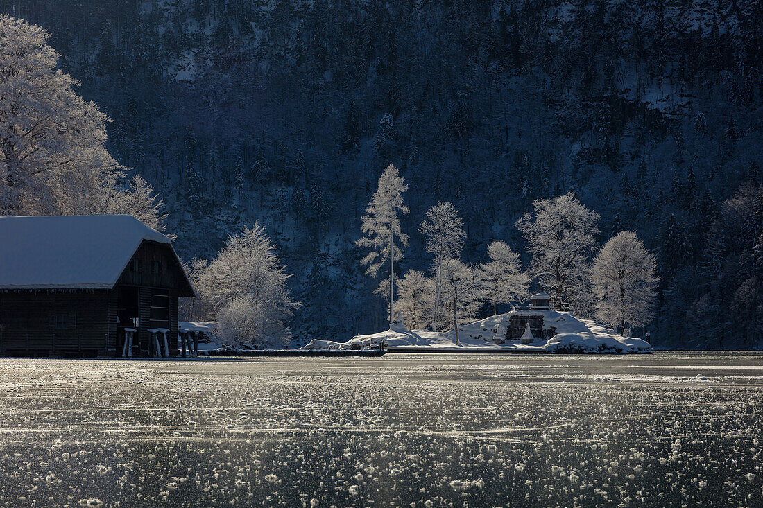 Frozen Koenigssee, Koenigssee, Berchtesgaden, Bavaria, Germany