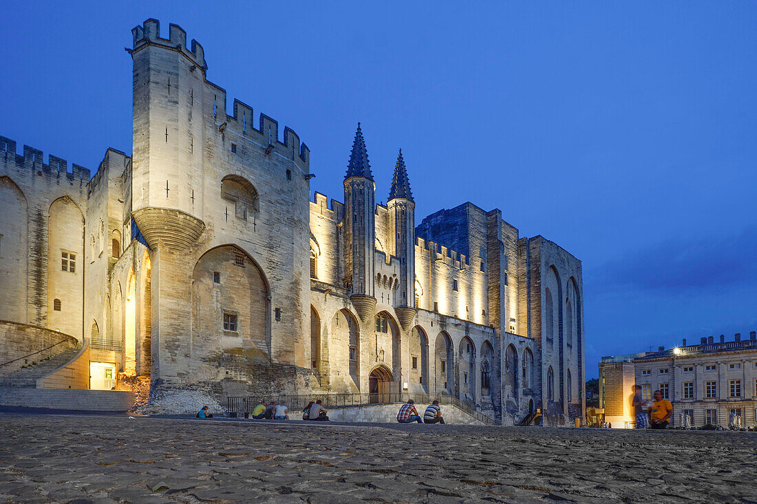 Palais de Papes, Twilight, Cobble Stone, Avignon, Bouche du Rhone, France