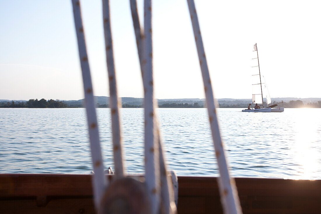 View from the skiff at the Ammersee, Ammersee lake, Bavaria, Germany, Europe