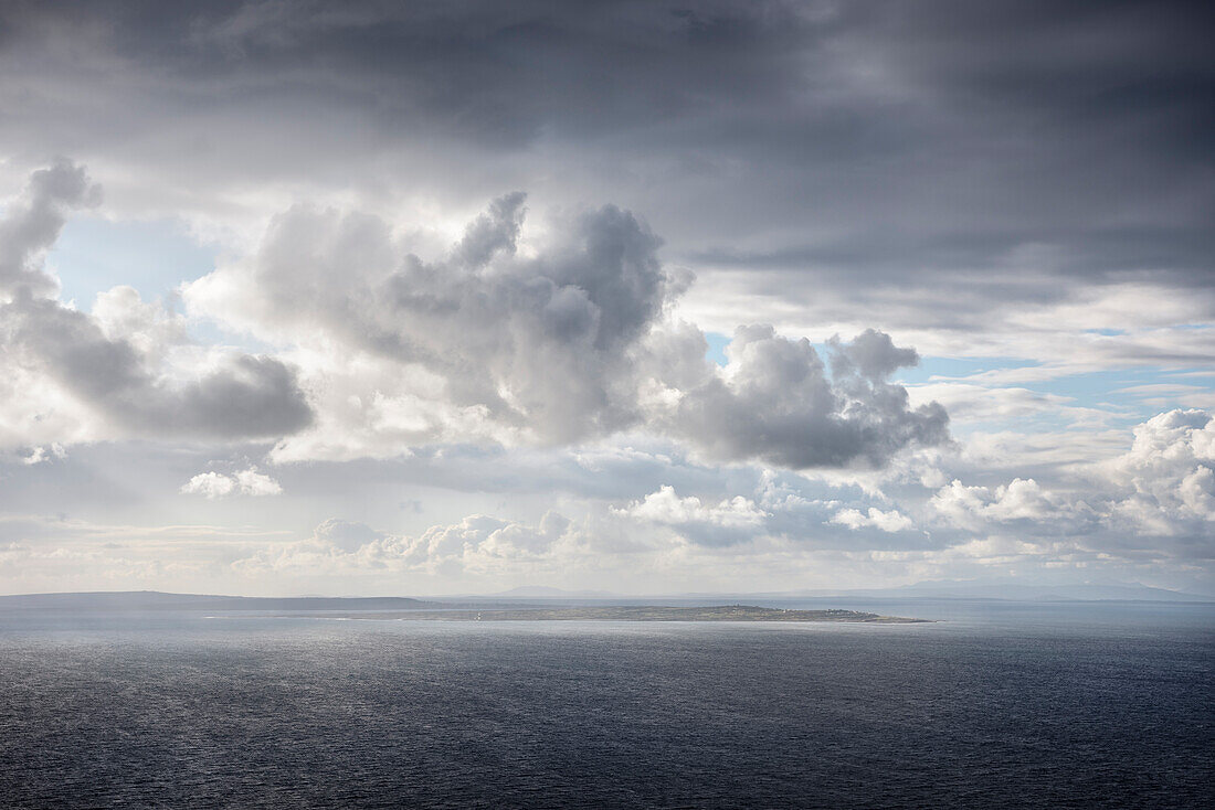 view from O´Briens Tower at tiny island in Atlantic Ocean, Cliffs of Moher, County Clare, Wild Atlantic Way, Ireland, Europe