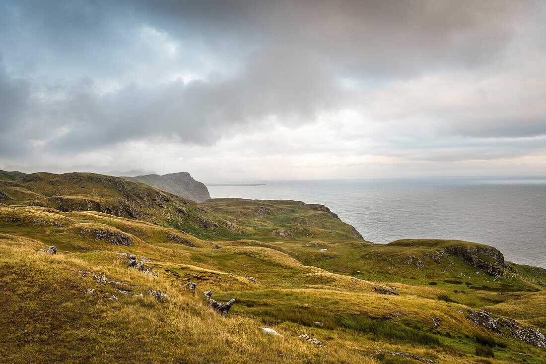 view at Atlantic Ocean at cliffs Slieve League, Teelin, County Donegal, Ireland, Wild Atlantic Way, Europe