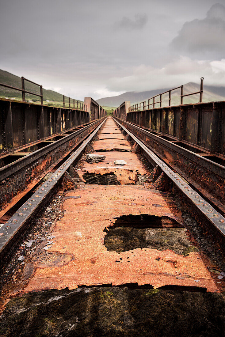 decayed and rusty railway bridge close to the Old Barracks, County Kerry, Ireland, Wild Atlantic Way, Europe