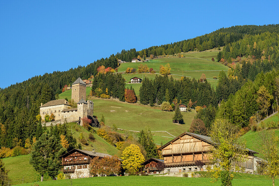 Burg und Bauernhöfe in Sarnthein, Sarntal, Sarntaler Alpen, Südtirol, Italien