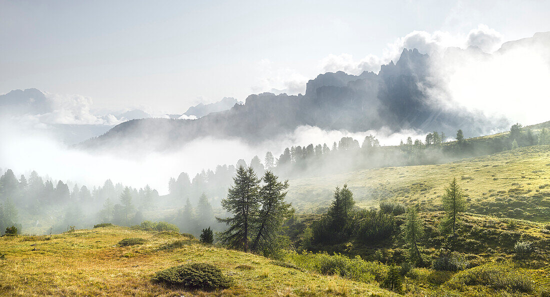 Cima ambrizzola, morning fog in the Passo di Giau, Veneto, Italy