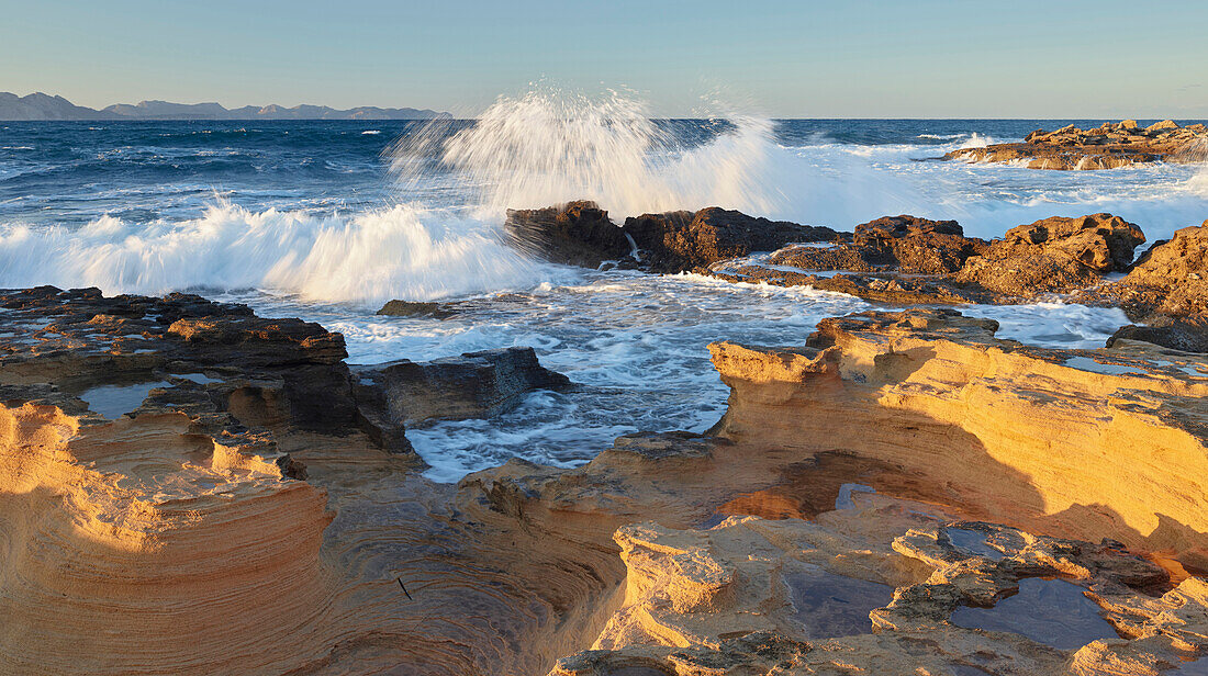 sandstone formations on the coast at Betlem, Badia d'Alcudia, Mallorca, Balearic Islands, Spain