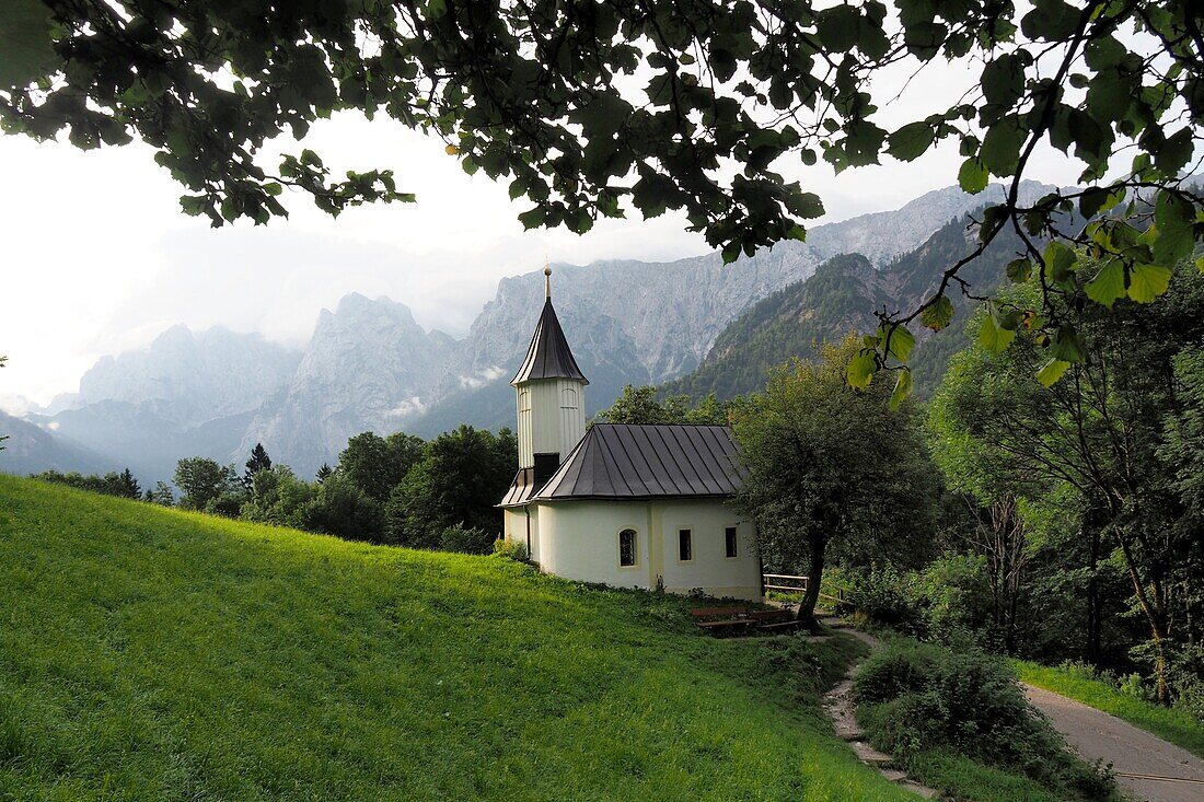 at the Antonius cupel in the Kaiser valley, Kaiser mountains over Kufstein, Tyrol, Austria