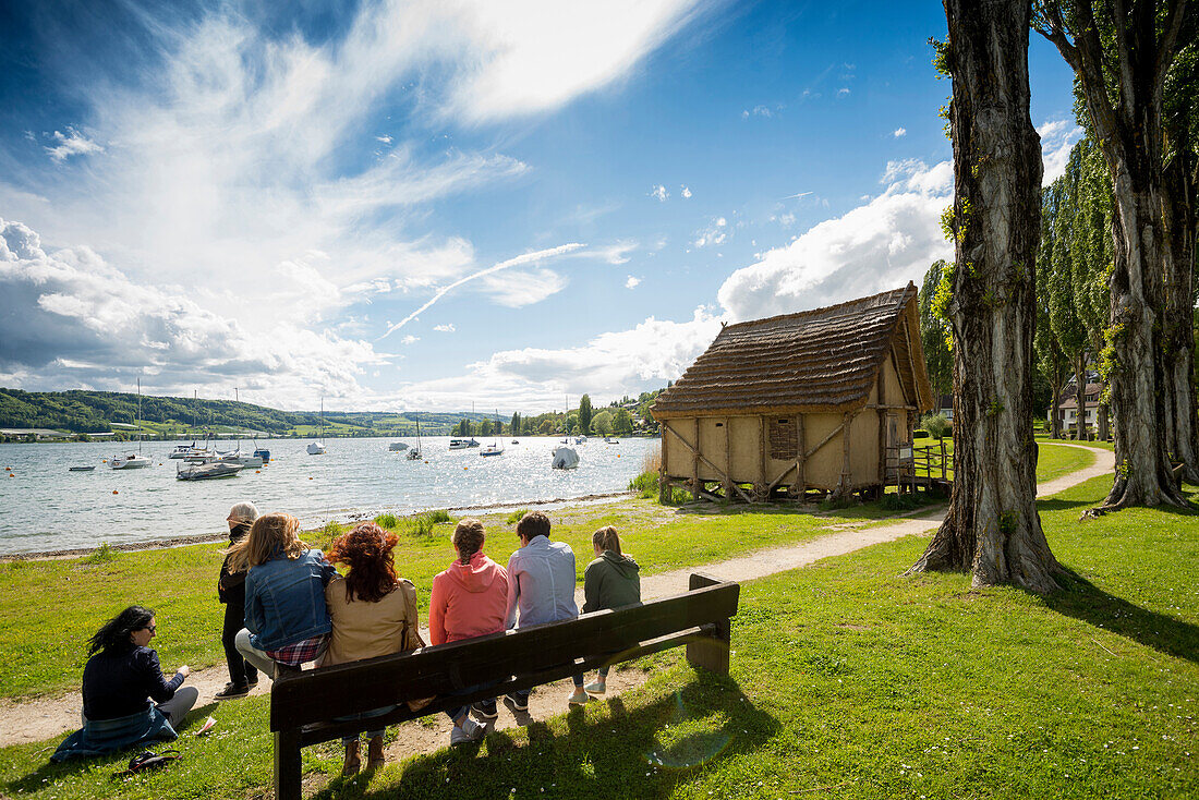 Stilt houses, Pfahlbaumuseum Öhningen, Öhningen, Lake Constance, Baden-Württemberg, Germany