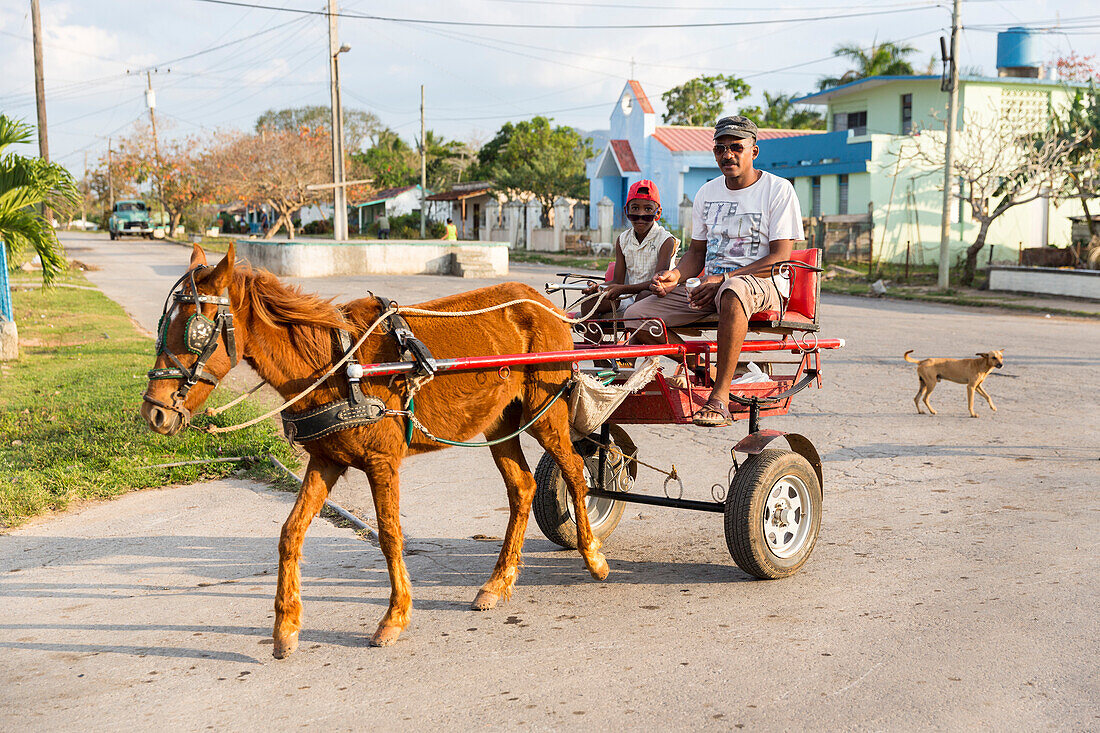 empty road through the cuban countryside from Vinales to Puerto Esperanza, horse-drawn carriage, horse cart, family travel to Cuba, parental leave, holiday, time-out, adventure, horse-drawn carriage,  San Cayetano, day trip from Vinales, Pinar del Rio, Cu