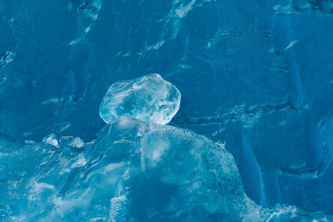 Deep blue glacial ice creates artistic patterns and forms, Tracy Arm, Alaska, USA, North America