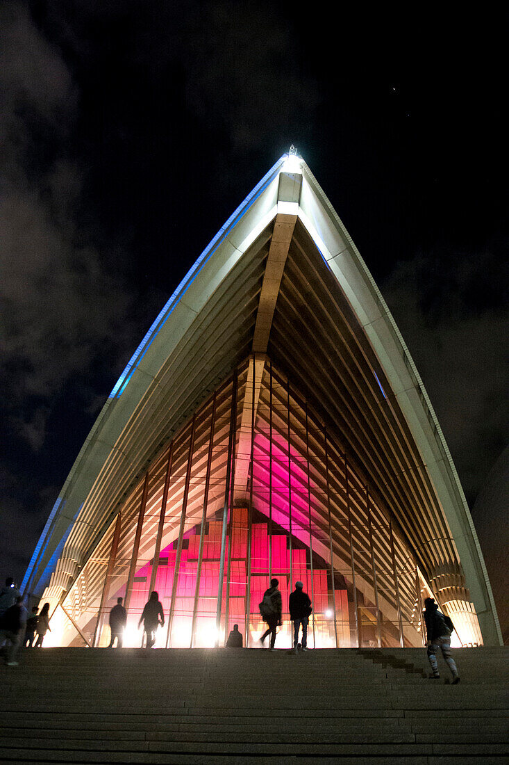 The lit-up Opera House during the Vivid Festival, Sydney, New South Wales, Australia