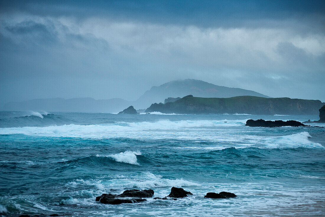 View from Cemetery Bay to Napean and Philip Island on a stormy day, Australia
