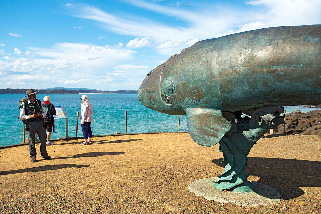 The whale bronze at Cockle Bay reminds of the times when there was  a whaling station situated here, Tasmania, Austalia