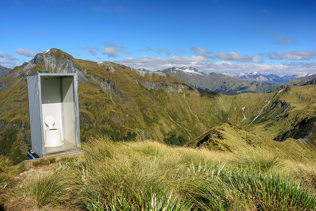 Offene Toilette auf Berggipfel, Kepler Track, Great Walks, Fiordlands Nationalpark, UNESCO Welterbe Te Wahipounamu, Southland, Südinsel, Neuseeland