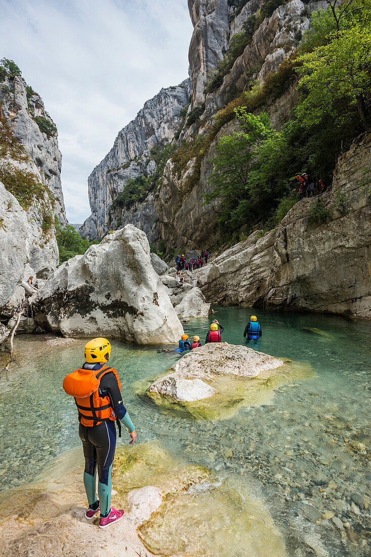 canyoning, Verdon Gorge, Gorges du Verdon, also Grand Canyon du Verdon, Department of Alpes-de-Haute-Provence, Provence-Alpes-Côte d' Azur, France