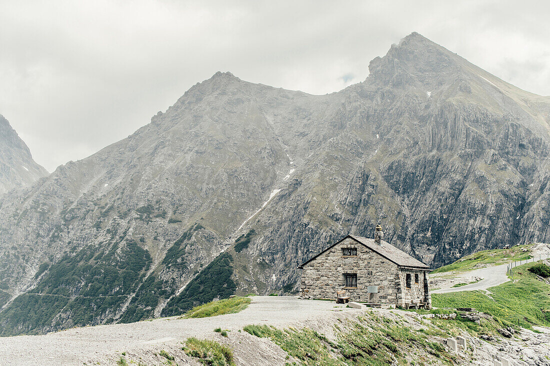 Stone house at Lünersee in Brandnertal, Vorarlberg, austria, europe.