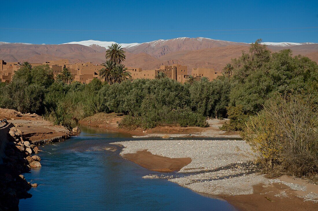 The oasis Tinghir on the foot of the High Atlas mountains at the entrance to the Todra gorge, Morocco