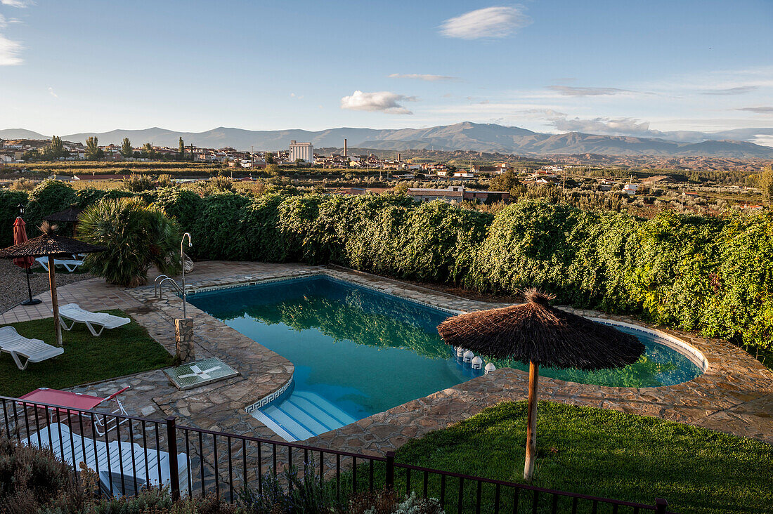 Pool, Cuevas, la Granja, Guadix, Andalusien, Spanien, Europa