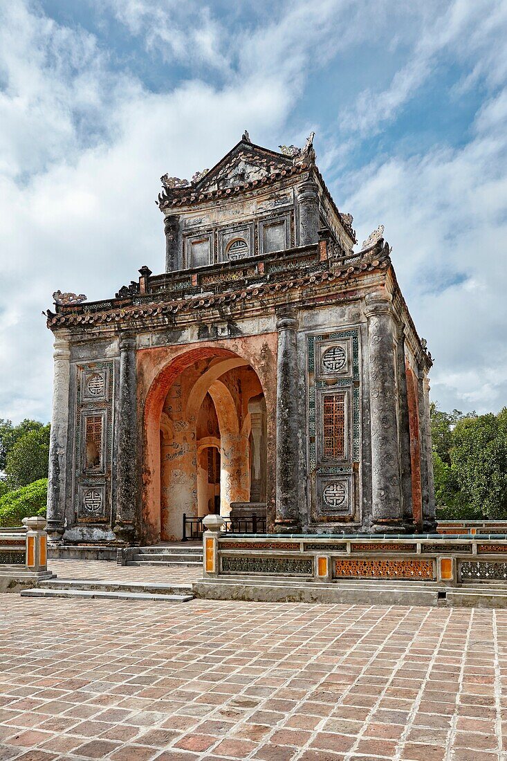 Stone Stele Pavilion at the Tomb of Tu Duc. Hue, Vietnam.