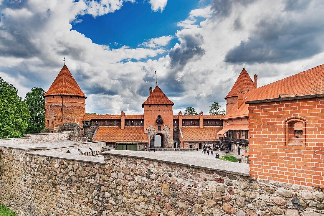 Trakai Island Castle was built in the 14th century and is situated close to Vilnius, Lithuania, Baltic States, Europe.