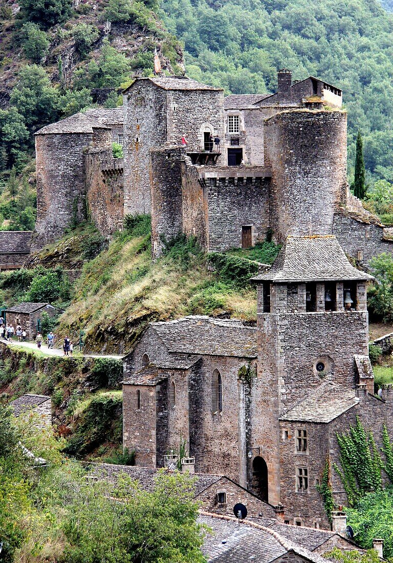 View on the village and castle of Brousse le Chateau, Aveyron, Occitanie, Languedoc, Roussillon, France