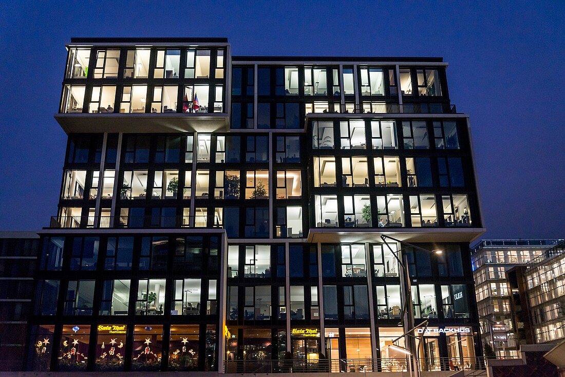 Modern office architecture in HafenCity, Hamburg, Germany.