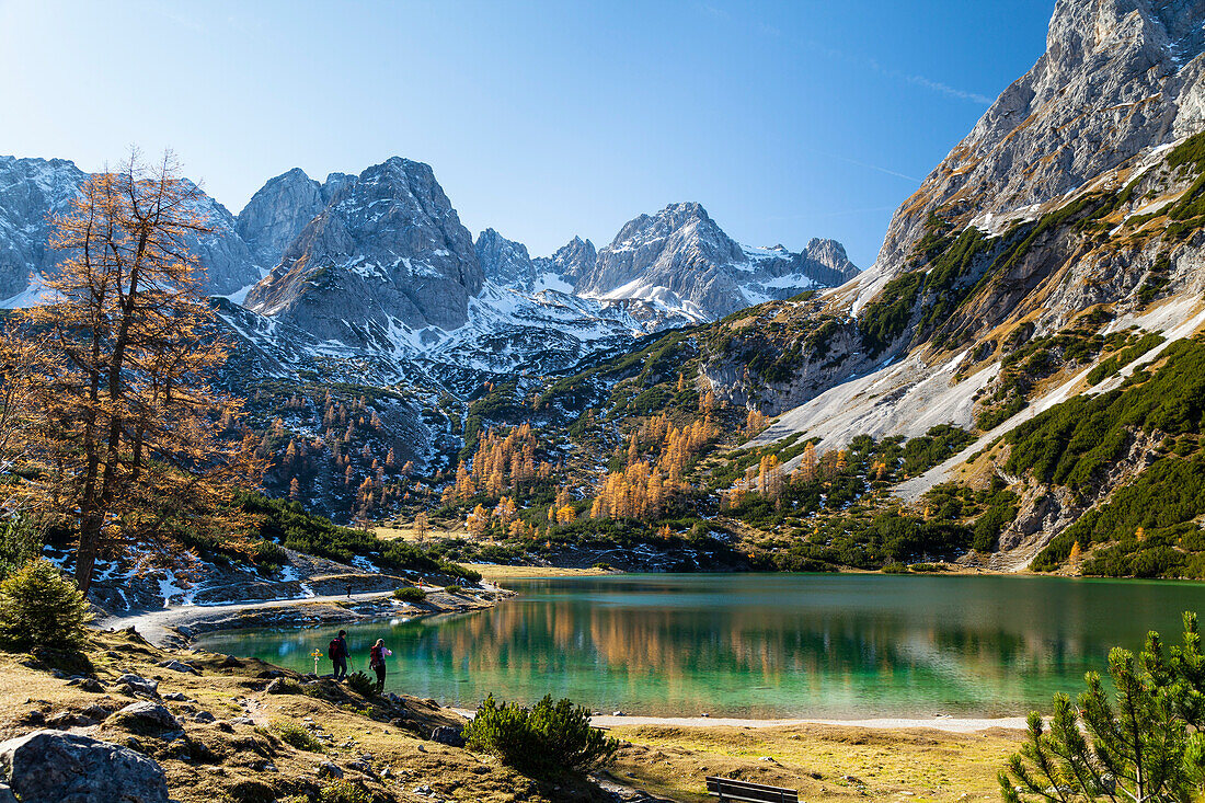 Lake Seebensee with Drachenkopf mountain, Mieminger Mountains, Alps, Tirol, Austria