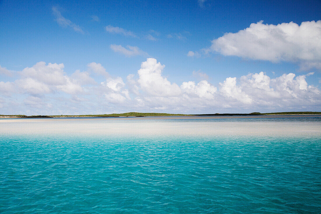 EXUMA, Bahamas. A view of the water and an island during a boat excusion.