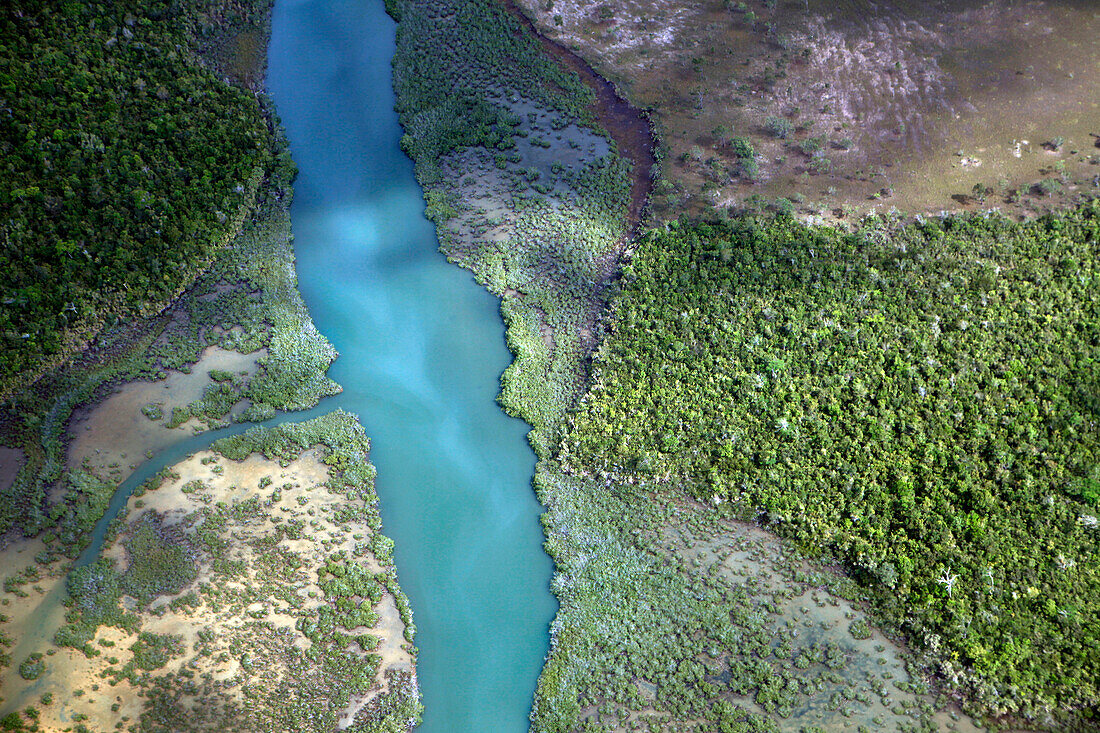 BELIZE, aerial views of the countryside farmland near Placencia