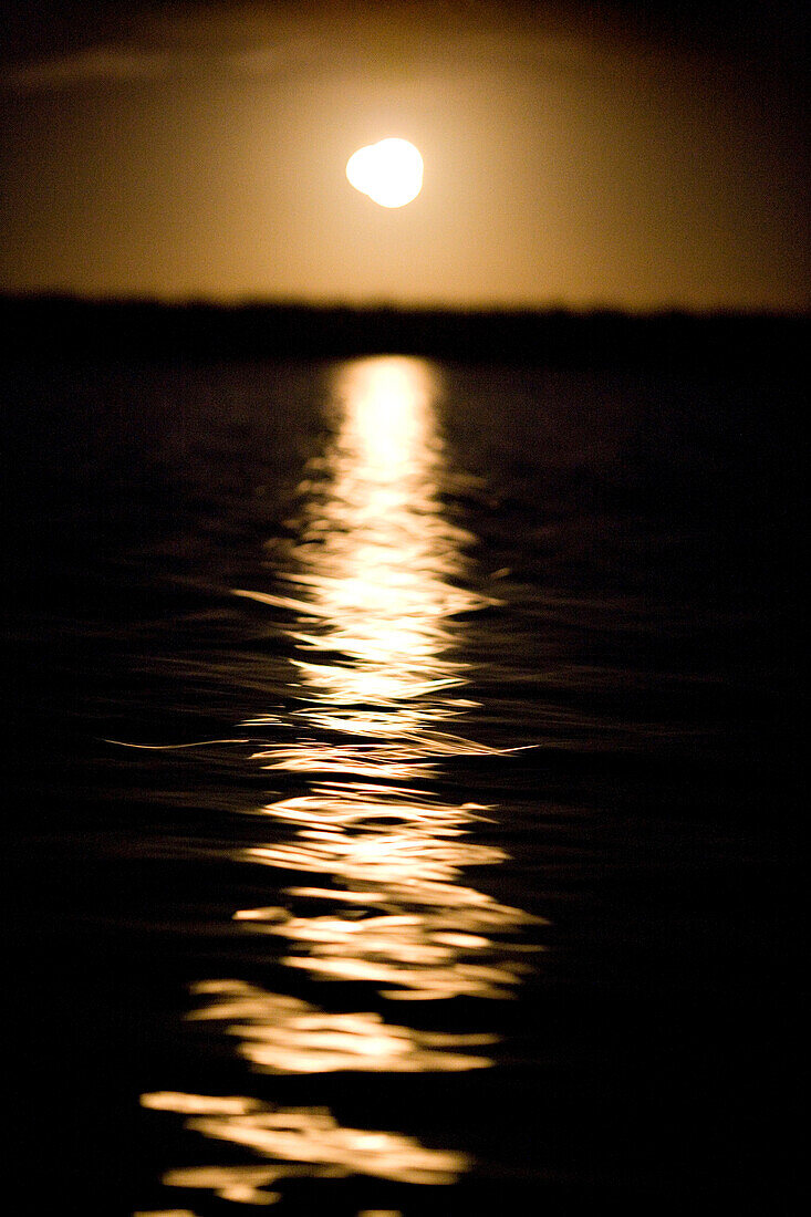 MEXICO, Baja, Magdalena Bay, Pacific Ocean, the moon refelecting on Magdalena Bay