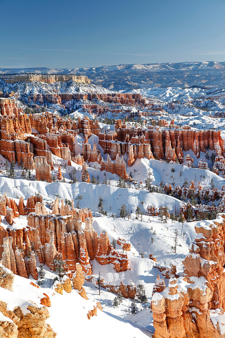 USA, Utah, Bryce Canyon City, Bryce Canyon National Park, sweeping view of the Bryce Amphitheater and Hoodoos from Sunset Point