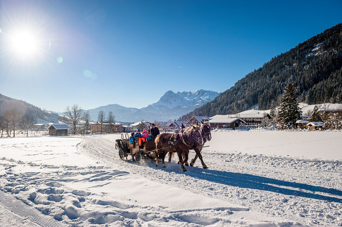 sleigh, winterly landscape, mountains, snow, Werfenweng, Austria, the Alps, Europe