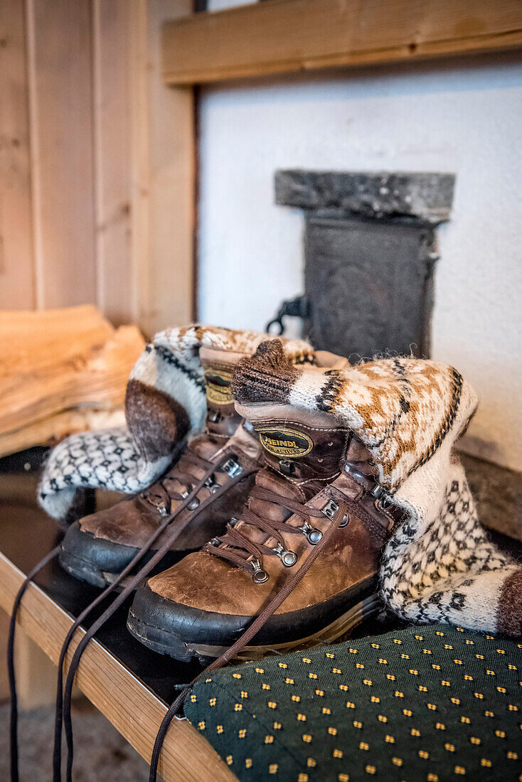 winterly clothes, traditional decoration, winterly interior, warmness, the Alps, South Tyrol, Trentino, Alto Adige, Italy, Europe