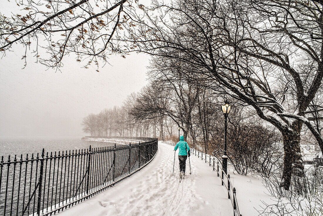 Blizzard Conditions By The Jacqueline Kennedy Onassis Reservoir, Central Park; New York City, New York, United States Of America