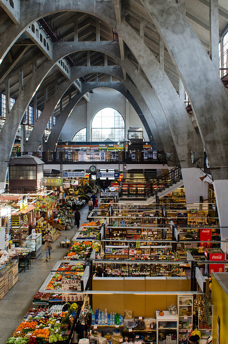 Market Hall, Interior With Reinforced Concrete Arches And Stalls; Wroclaw, Poland
