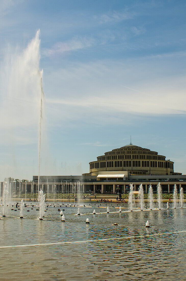 Centennial Hall With Multimedia Fountain; Wroclaw, Lower Silesia, Poland